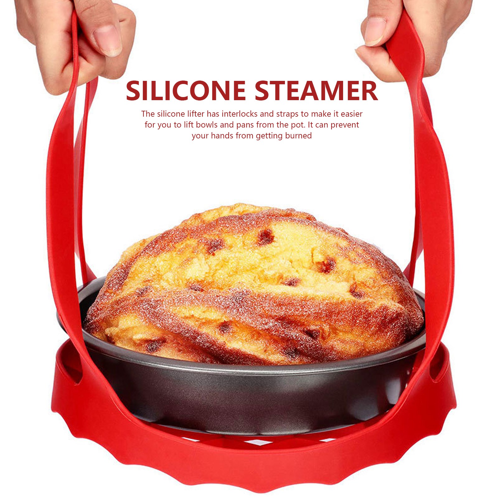 Silicone Steamer Basket - ชุดอุปกรณ์ครัวซิลิโคน 4 ชิ้น ถาดอบซิลิโคนแบบมีสายคล้อง ถาดอบซิลิโคนแบบมีสายคล้อง ตะกร้าระบายน้ำอเนกประสงค์แบบพกพา