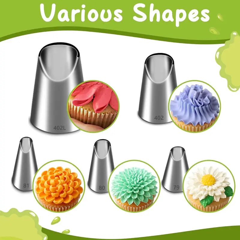 Kitchen Gadgets Deals - ชุดหัวฉีดสแตนเลส 5 ชิ้น, หัวฉีดลายดอกเบญจมาศสำหรับอุปกรณ์ครัว, อุปกรณ์ทำขนม, ตกแต่งเค้กด้วยตัวเอง
