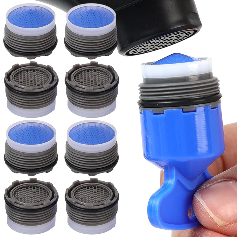 Kitchen Gadgets Hacks - ชุดเปลี่ยนหัวกรองก๊อกน้ำ ช่วยประหยัดน้ำ พร้อมตาข่ายกรองและประแจ สำหรับอ่างล้างจานในครัวและห้องน้ำ เพิ่มแรงดันน้ำ ป้องกันน้ำกระเด็น
