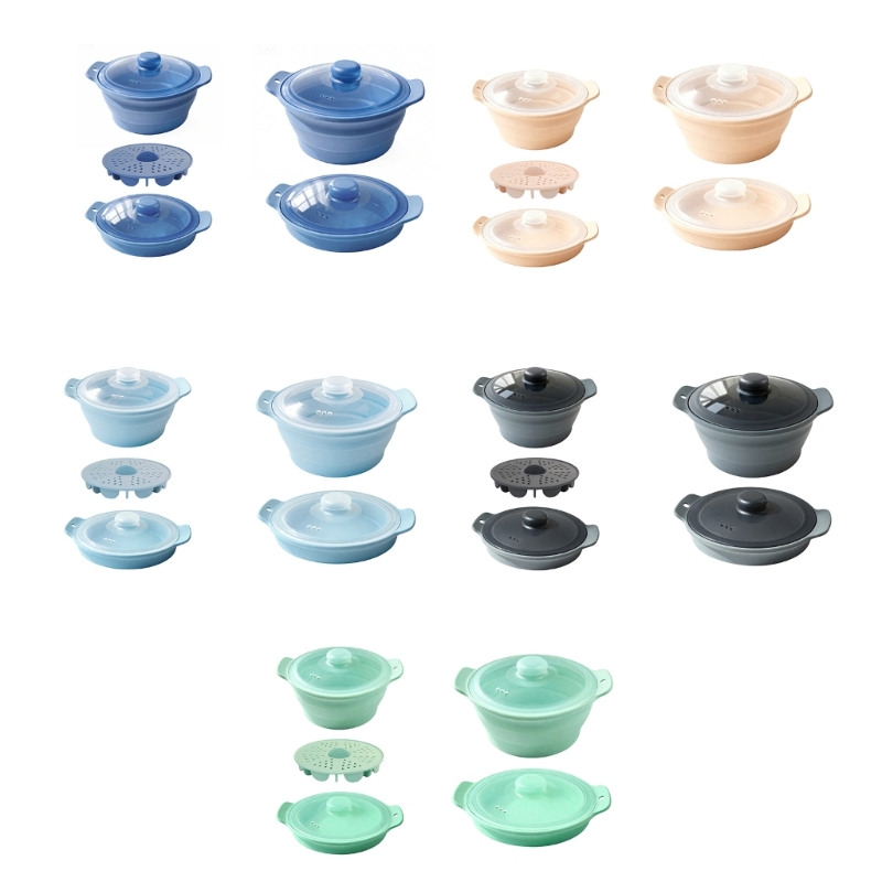 Silicone Steamer Basket - ซิลิโคนพับได้ขนาดเล็กหม้อหุง Steamer พร้อมตะกร้าไอน้ำสำหรับไมโครเวฟที่สมบูรณ์แบบสำหรับผักไข่ข้าว 42 ออนซ์หม้อไอน้ำ