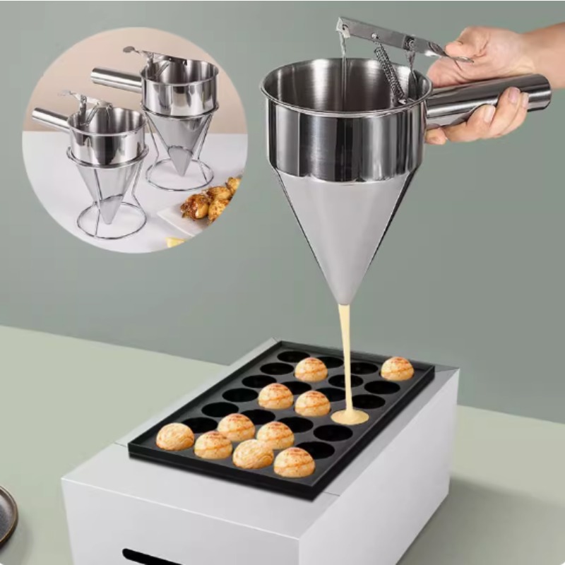 Kitchen Gadgets Deals - กรวยจ่ายของเหลวสแตนเลสขนาด 600/1200 มล., อุปกรณ์ทำโอ๊คโทปัสบอล, อุปกรณ์ครัวสำหรับทำอาหารพร้อมด้ามจับและขาตั้ง