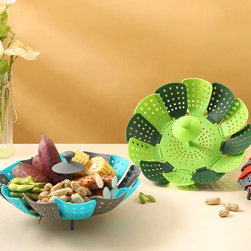Silicone Steamer Basket - พับอาหาร Steamer ผักและผลไม้ตะกร้าอาหาร Steamer Rack อุปกรณ์ทําอาหาร