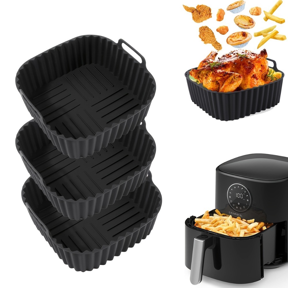 Silicone Steamer Basket - แผ่นรองซิลิโคนสำหรับหม้อทอดไร้น้ำมัน รูปทรงสี่เหลี่ยม ใช้ซ้ำได้ ไม่ติดกระทะ สำหรับหม้อทอดไร้น้ำมันขนาด 4-7