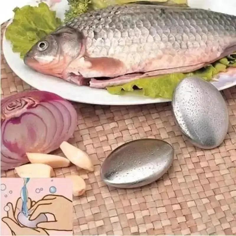 Kitchen Hand Gadgets - สบู่สแตนเลสใหม่สำหรับขจัดกลิ่นมือ สบู่ก้อนขจัดกลิ่นกระเทียม ปลา หัวหอม อุปกรณ์ขจัดกลิ่นอันมหัศจรรย์สำหรับห้องครัว