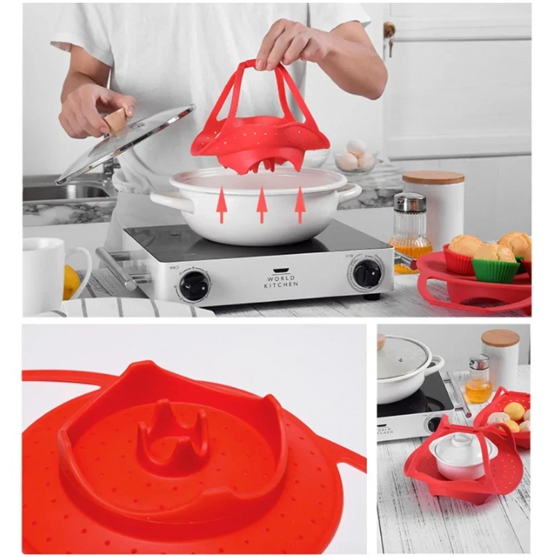 ตะกร้านึ่งพร้อมส่วนต่อขยายซิลิ - Silicone Steamer Basket บทวิจารณ์และราคา