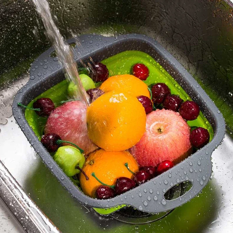 ใหม่พับตะกร้าล้างผักผักผลไม้กร - Silicone Steamer Basket บทวิจารณ์และราคา