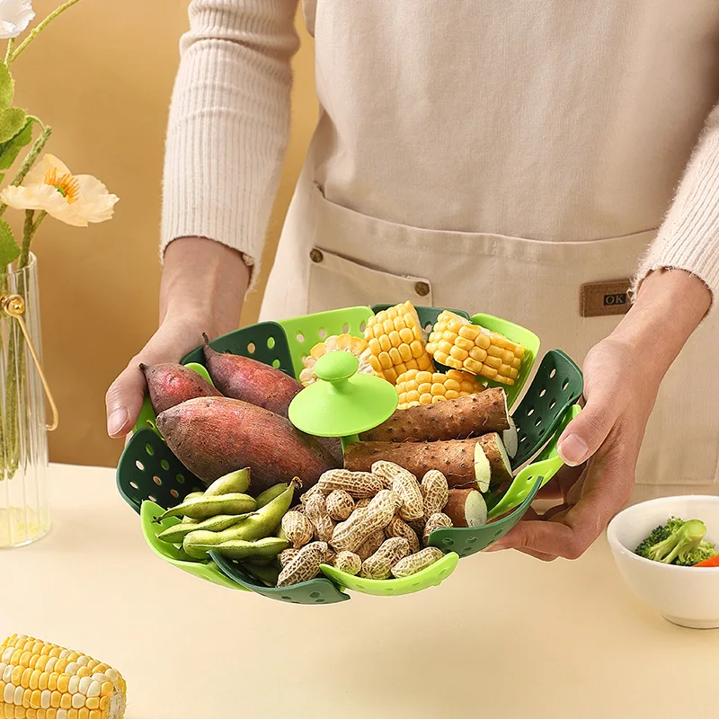 พับอาหาร Steamer ผักและผลไม้ตะ - Silicone Steamer Basket บทวิจารณ์และราคา