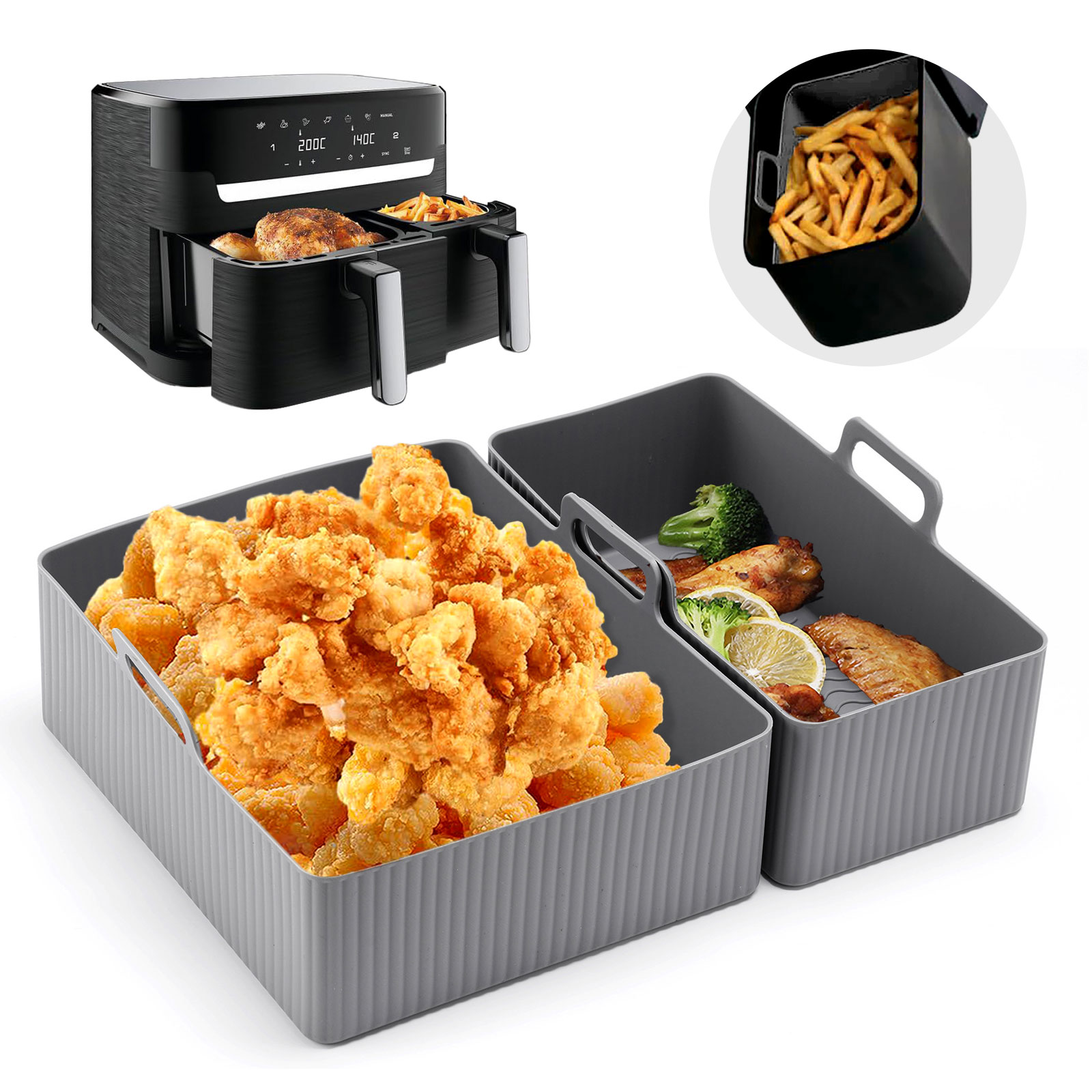 2 ชิ้นชุดซิลิโคน Air Fryer Mat - Silicone Steamer Basket บทวิจารณ์และราคา